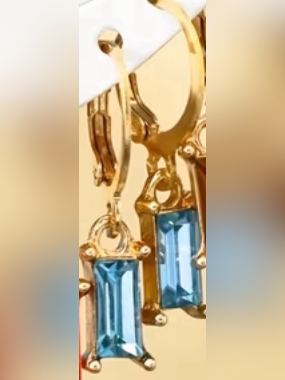 Gold Tone Earrings with Blue Rectangular Gemstones